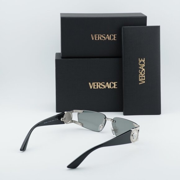 Versace VE2291 10016G Sunglasses Silver/Black Rectangle Frame, Grey Lenses main image 6